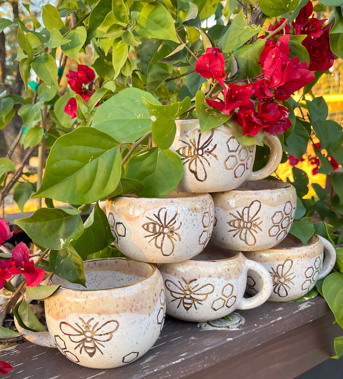 Gold Bee Mugs Set of 6