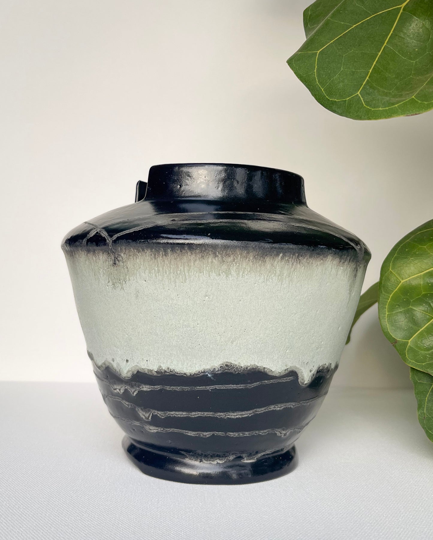 Large Sea Foam Gray and Black Vase