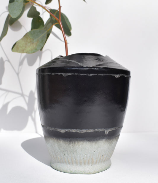 Small Black and Sea Foam Glaze Vase