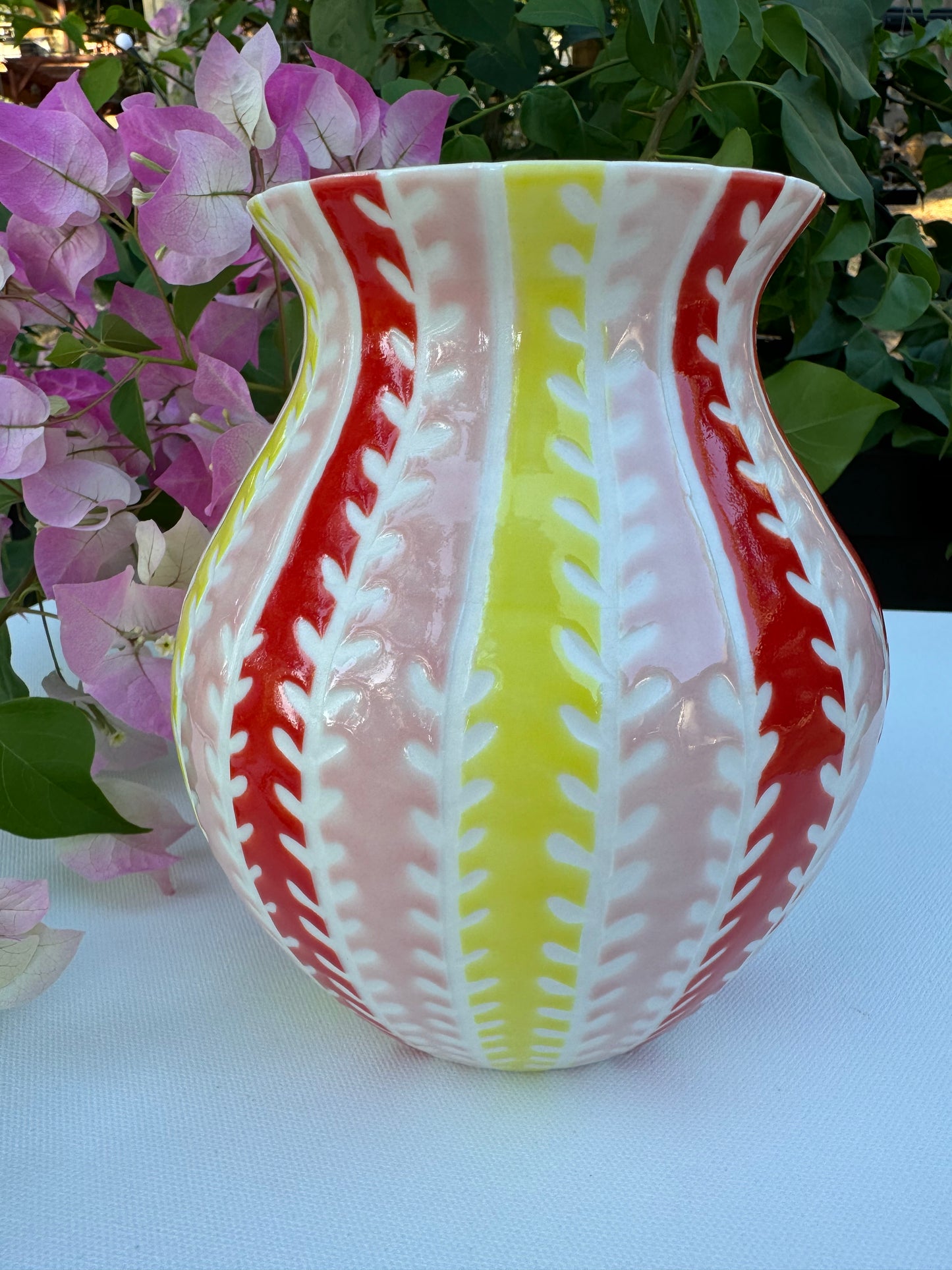 Carved Multicolor Porcelain Vase